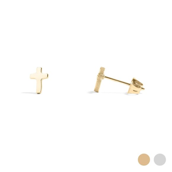 Jewelry - 18k Gold PVD Cross Stud Earrings - Nickel-free, Waterproof, Tarnish-Resistant